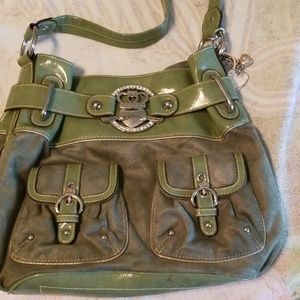 Leather trimmed suede shoulder bag